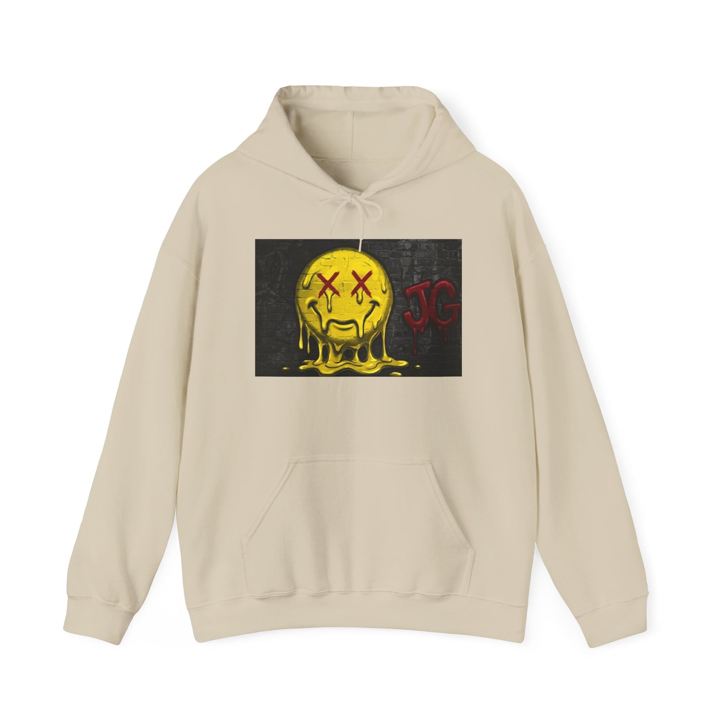 Melting Smiley Hoodie – Grunge Yellow Drip Emoticon Sweatshirt
