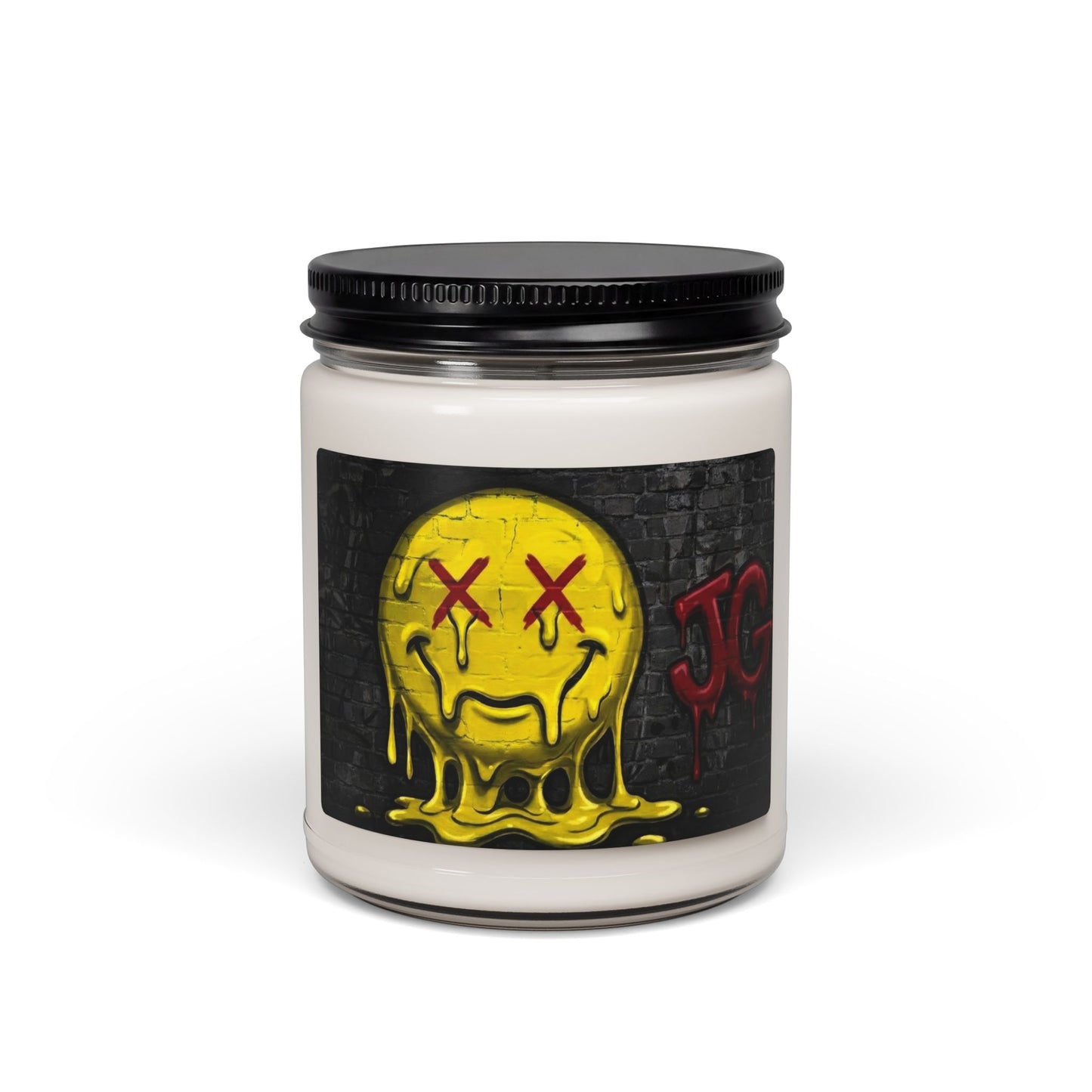 Melting Smiley Soy Candle — 9oz Scented Jar (Street Art Graphic)