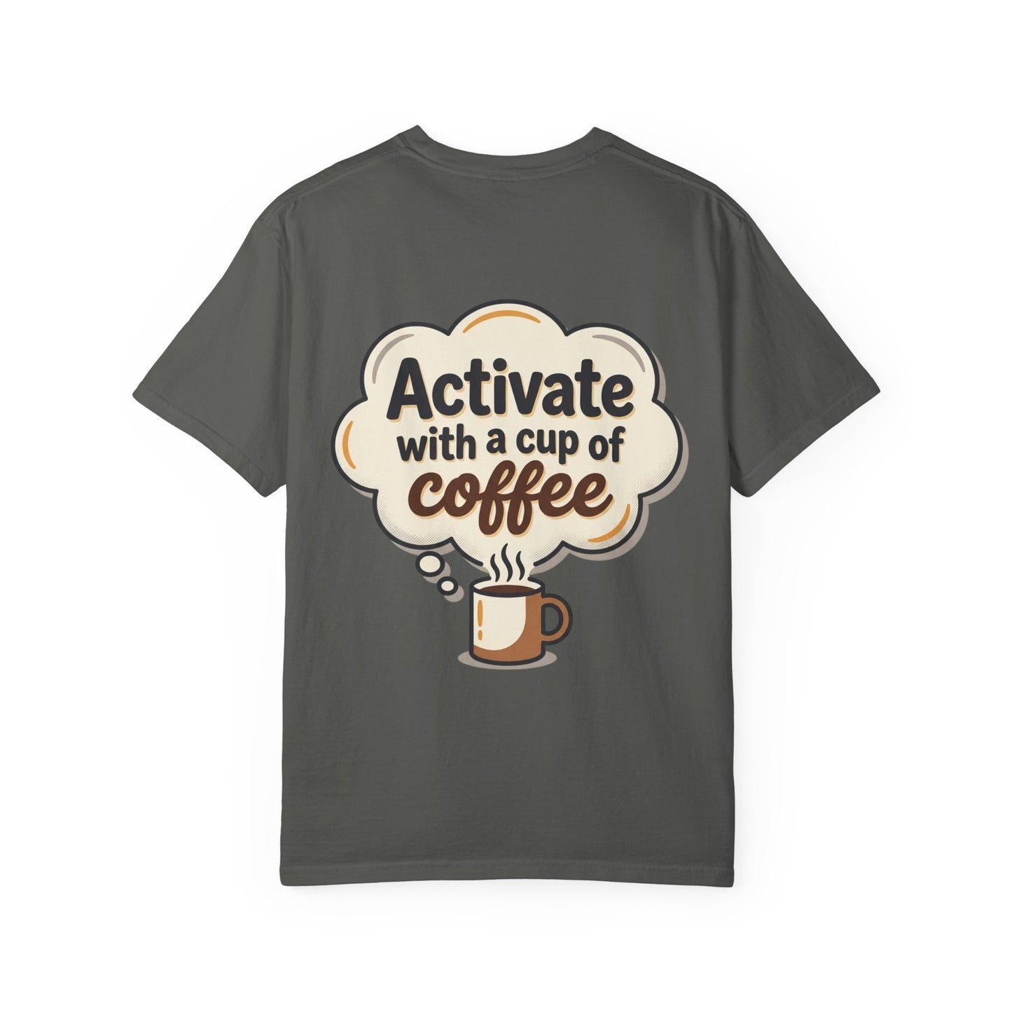 Loading Brain Graphic Tee — “Activate with a Cup of Coffee” Novelty T-Shirt