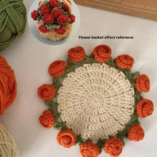 DIY Rose Crochet Coaster Kit – Handmade Flower Coaster Craft Set for Beginners