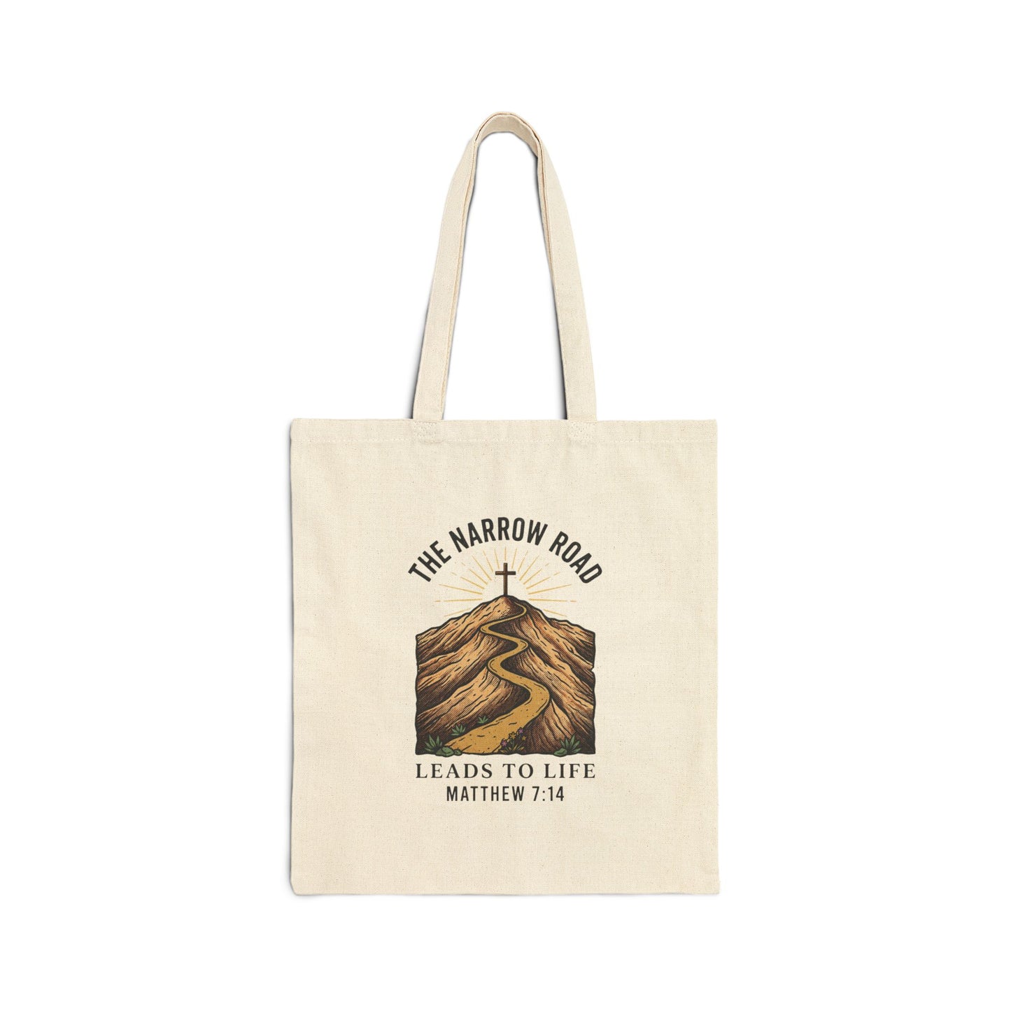 Narrow Road Matthew 7:14 Tote | Christian Streetwear, Scripture Illustration