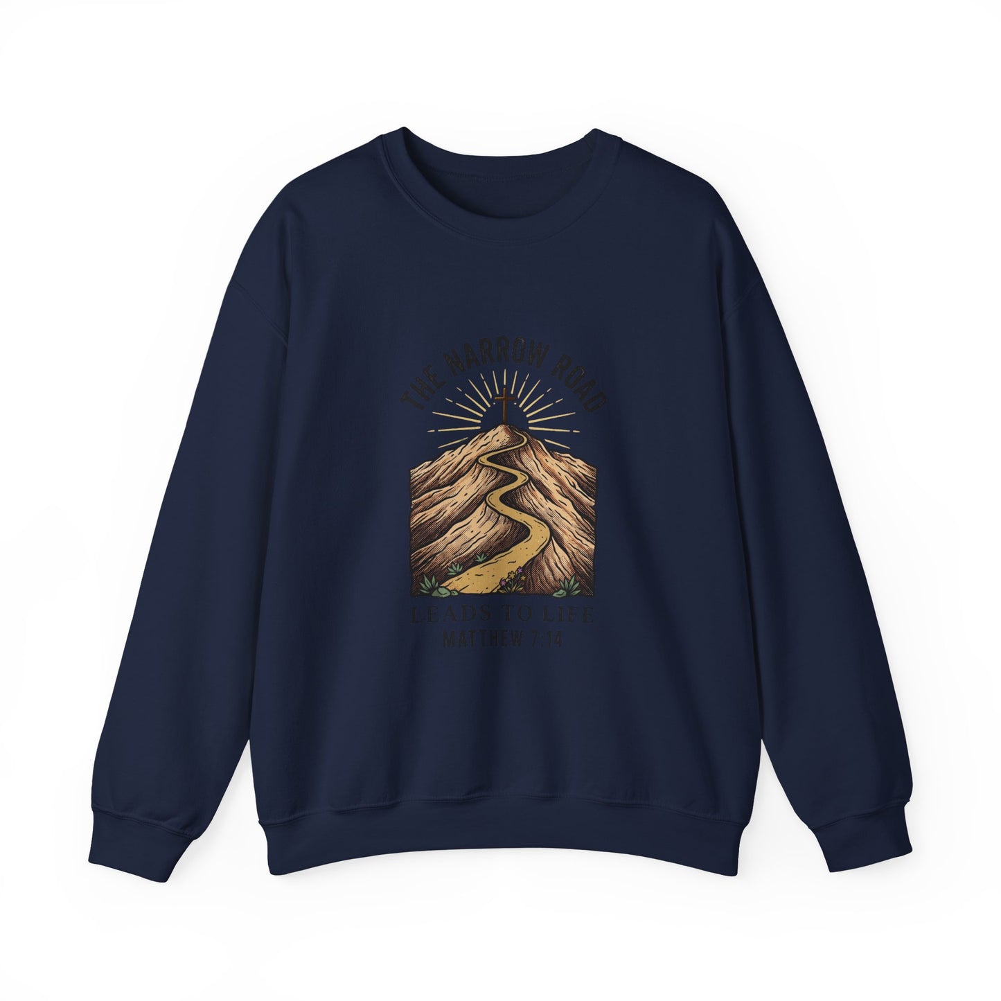 The Narrow Road Matthew 7:14 Crewneck Sweatshirt | Christian Streetwear