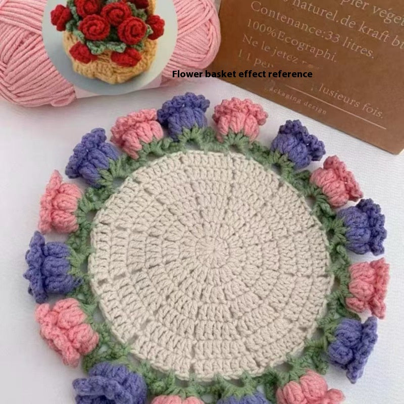 DIY Rose Crochet Coaster Kit – Handmade Flower Coaster Craft Set for Beginners