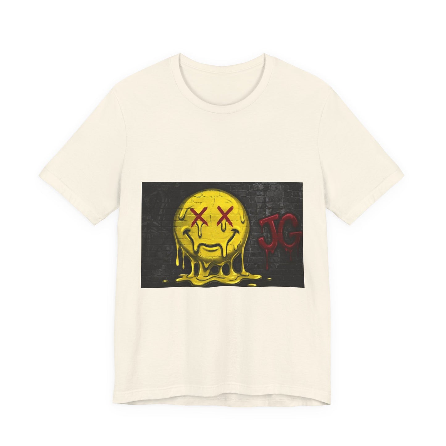 Melting Smiley Graphic Tee — Distressed Yellow Drip Face T-Shirt