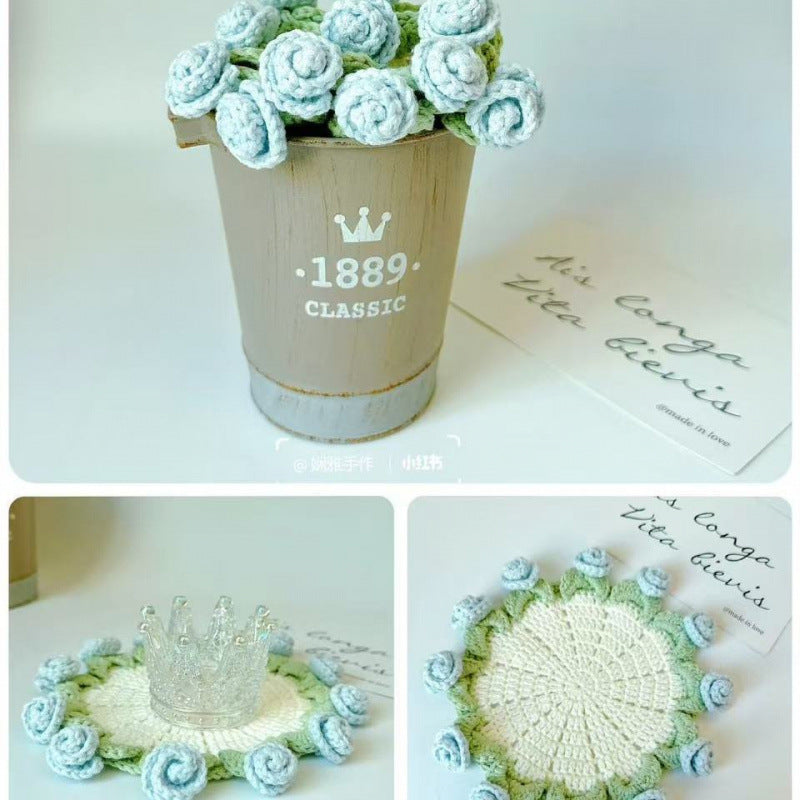 DIY Rose Crochet Coaster Kit – Handmade Flower Coaster Craft Set for Beginners