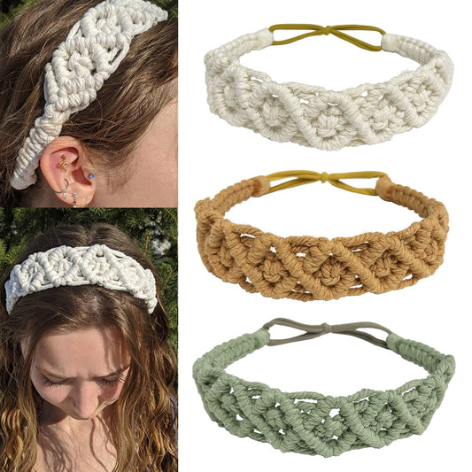 Boho Crochet Headbands Set – 3-Piece Handmade Knit Elastic Hair Bands for Women & Girls