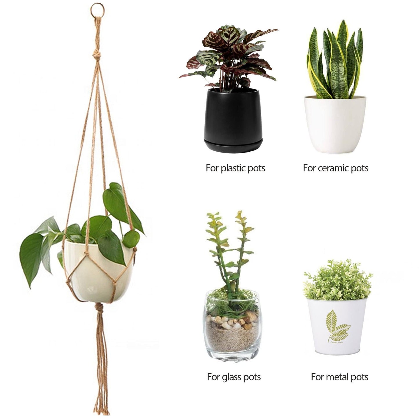 Vintage Macramé Plant Hanger Set – 4-Pack Hanging Rope Plant Holders for Indoor & Outdoor Pots
