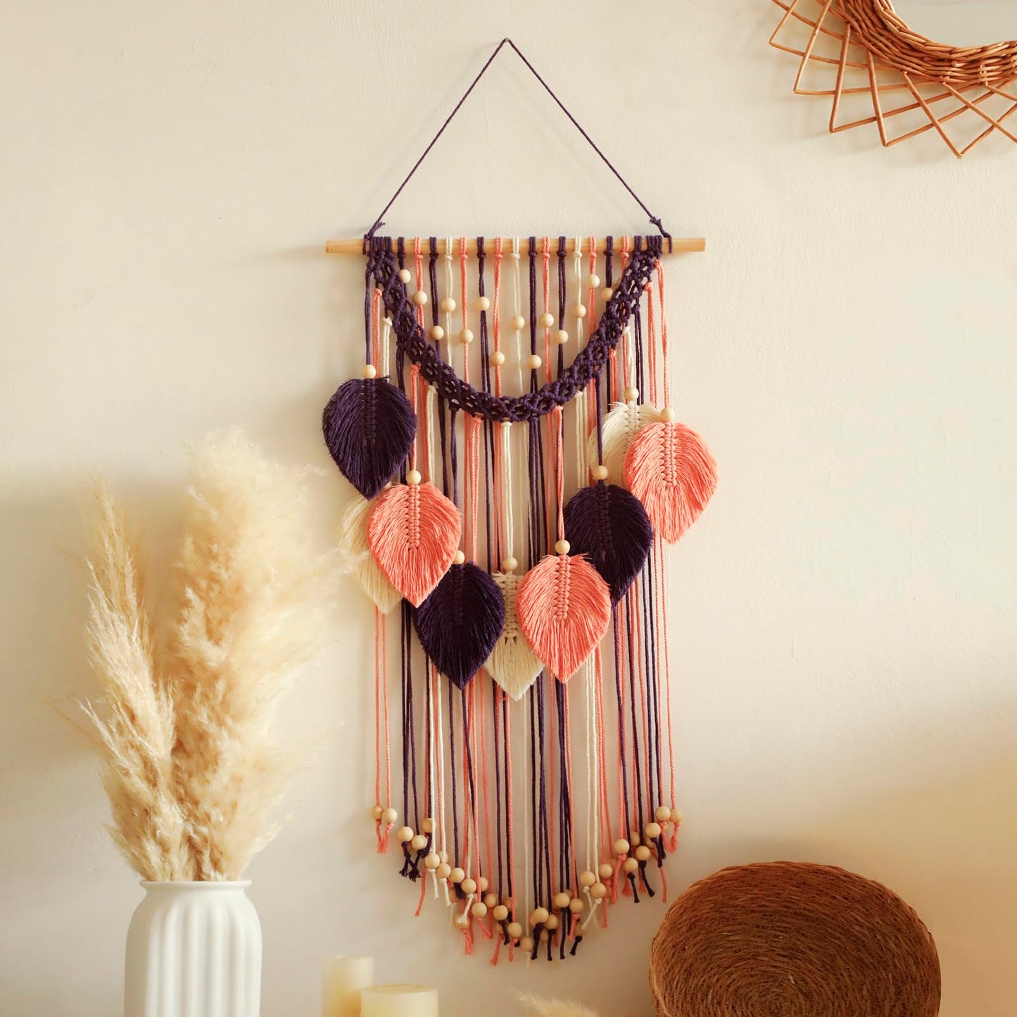 Boho Macramé Leaf Wall Hanging – Handmade Earthy Tapestry Decor
